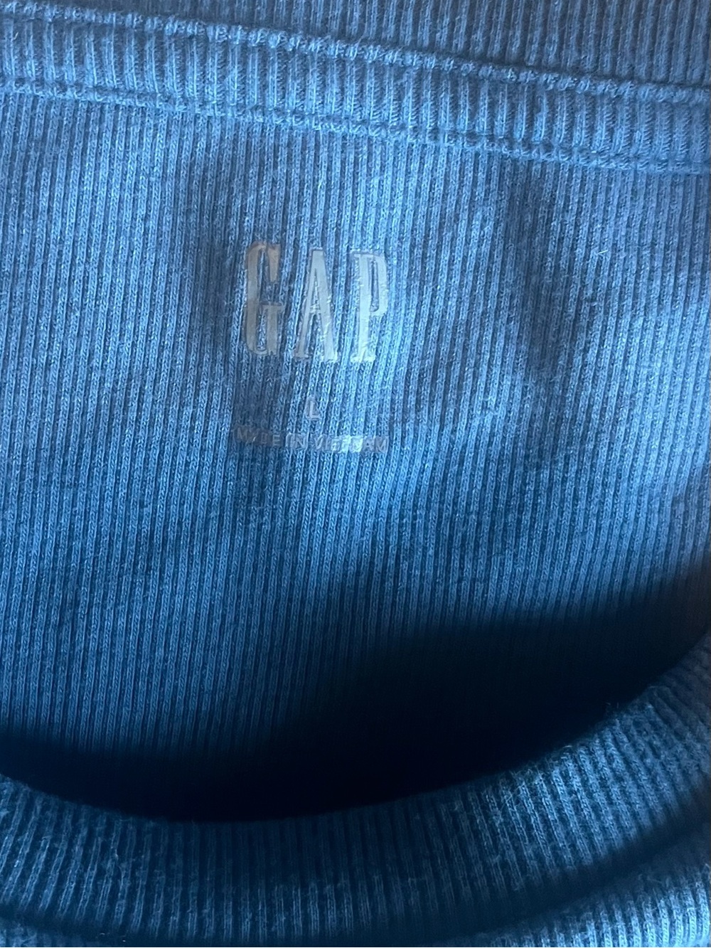 GAP Women's Blue Ribbed Ruffle Sleeve Tee, Large - Picture 2 of 3